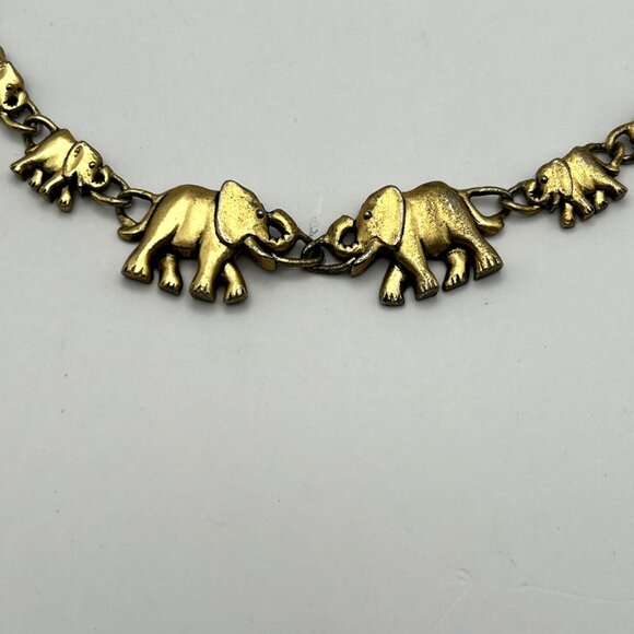 Vintage Elephant Link 18” Necklace Gold Tone Animal Theme Statement Jewelry - Picture 2 of 8